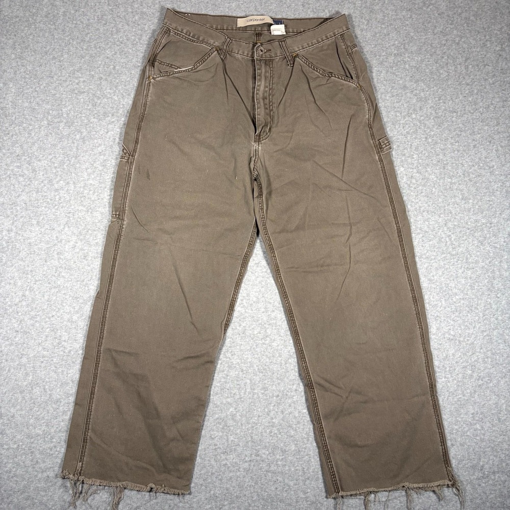 VTG Gap Carpenter Pants Men 34x34 (Fits 32x27) Brown Frayed Hem Utility Workwear